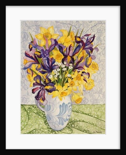 Iris and Daffodils with Patterned Textiles, 2008 by Joan Thewsey