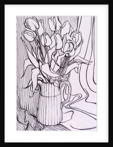 Tulips against a Striped Cloth, 2000 by Joan Thewsey