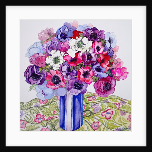 Anemones in a Striped Pot, 2015 by Joan Thewsey
