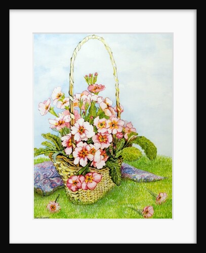 Pink Primroses in a Florist's Basket with a Paisley Scarf, 2010 by Joan Thewsey