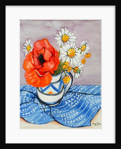 Red Oriental Poppy and Marguerites in a Honiton Jug, 2005 by Joan Thewsey