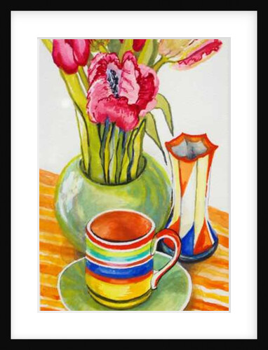 Striped Cup with Saucer, Vase and Tulips, 2003 by Joan Thewsey