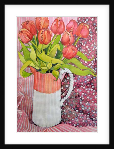 Tulips in a Pink and White Jug, 2005 by Joan Thewsey