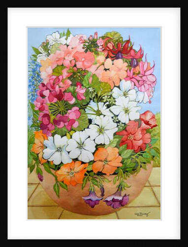 Petunias, Geraniums and Fuchsias in a Terrace Pot, 2005 by Joan Thewsey