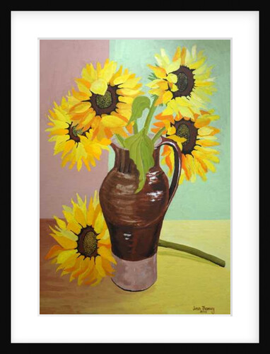 Five Sunflowers in a Tall Brown Jug, 2007 by Joan Thewsey