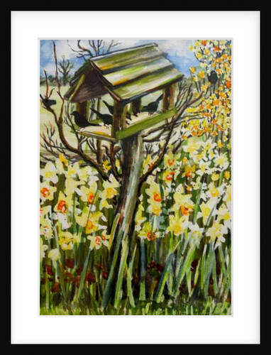 Daffodils, and Birds in the Birdhouse, 2000 by Joan Thewsey