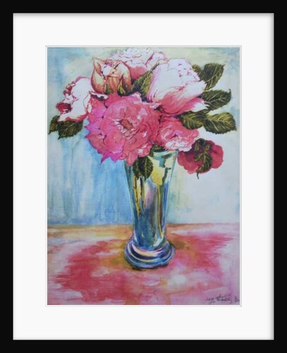 Pink Roses in a Blue Glass, 2000 by Joan Thewsey