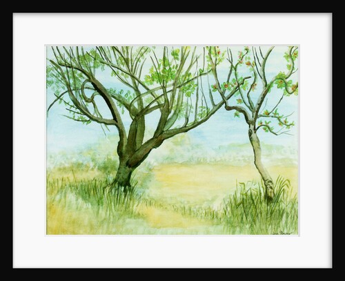 Early Spring Landscape with two trees, 2009 by Joan Thewsey