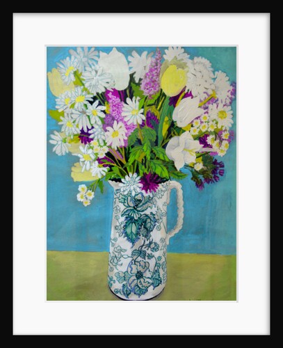 Flowers in a Jug, turquoise decoration, 2011 by Joan Thewsey