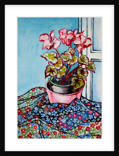 Cyclamen with Patterned Fabrics, 1999 by Joan Thewsey