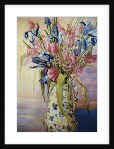 Iris, Tulips and Pink Spider Lilies in a Japanese Jug by Joan Thewsey