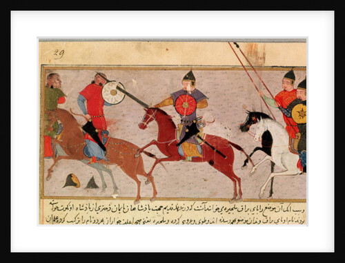 Ms Pers.113 f.29 Genghis Khan Fighting the Tartars by Persian School