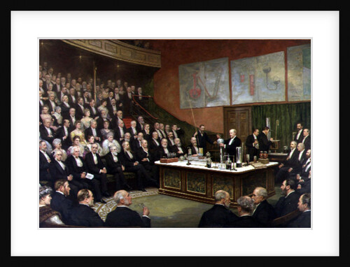 A Friday Evening Discourse at the Royal Institution; Sir James Dewar on Liquid Hydrogen, 1904 by Henry Jamyn Brooks