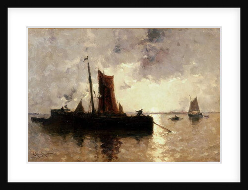 River Scene with Shipping by E. Aubrey Hunt