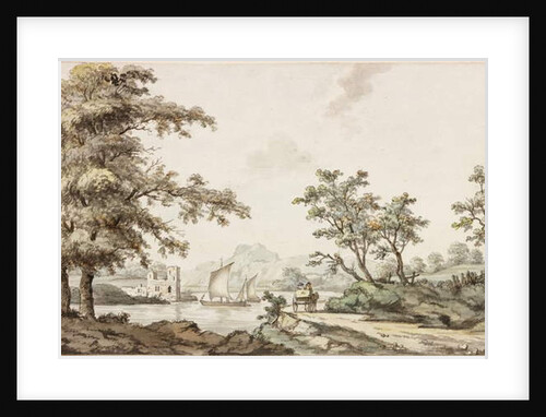 A River with Sailing Boats and a Horse and Cart by Samuel Alken