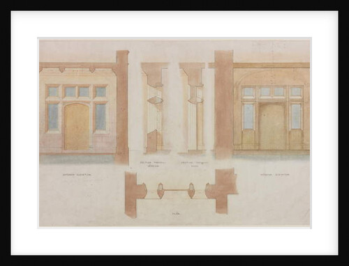 Elevation, Section and Plan of the Main Entrance of Holme Eden by John Dobson