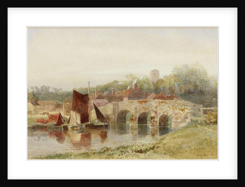 Village with Bridge by Henry George Hine