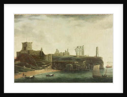 Figures and Bathing Machines in the Bay below Tynemouth Castle by Ralph I Waters