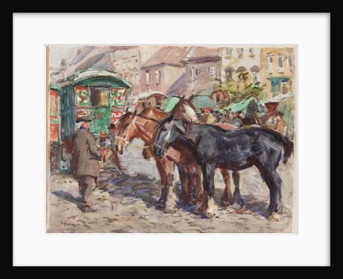 Black Horse with Houses in Background by John Atkinson