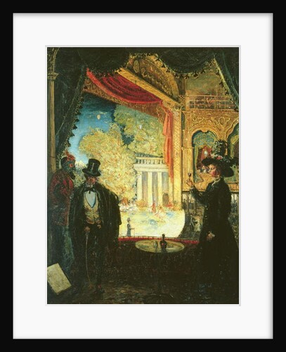 A Scene in a Theatre: A Performance Seen from a Box in which Three figures are Standing, 1908 by James Dickson Innes