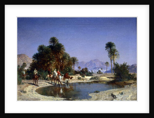 Leon-Adolphe Belly the caravan in the desert oasis by Leon-Auguste-Adolphe Belly