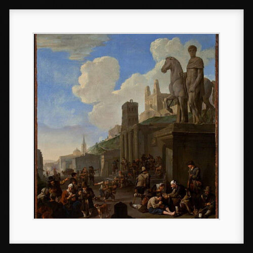 A Street Scene with a Capriccio of Roman Buildings by Johannes Lingelbach