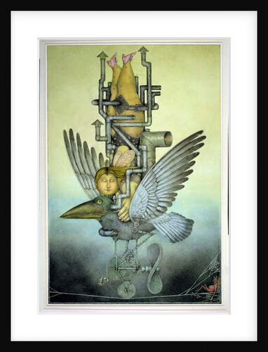 Balancing Girl on Mechanical Bird on Tightrope by Wayne Anderson