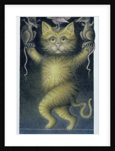 Cat on a Tightrope, balancing with Bird and Mice by Wayne Anderson