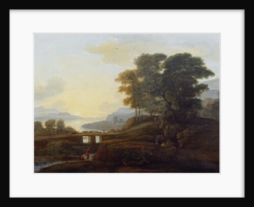 Landscape with cattle and goats crossing a bridge by Claude Lorrain