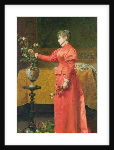 Woman arranging a vase of flowers by Alfonso Savini