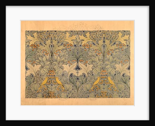Textile design with birds, berries and foliage by Charles Francis Annesley Voysey