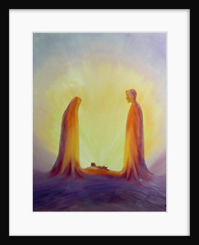 Mary and Joseph look with faith at the baby Jesus at his Nativity, 2001 by Elizabeth Wang