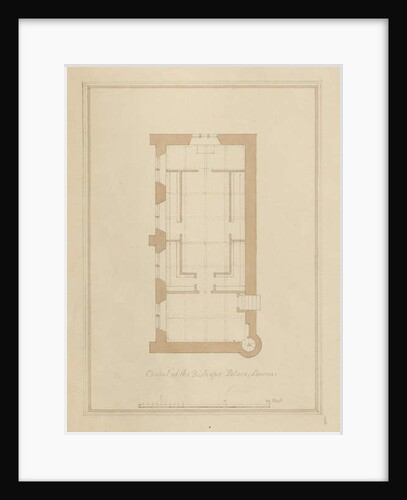 Wiltshire - Sarum - Plan of Bishop's Palace: coloured sepia drawing, 1800 by John Buckler
