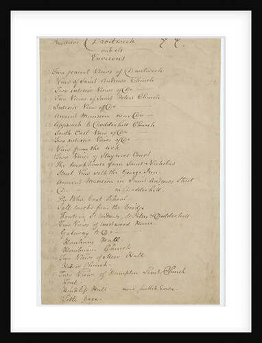 Worcestershire - List of Views contained in Buckler's portfolio: manuscript, 1833 by John Buckler