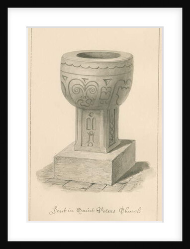 Worcestershire - Droitwich - Saint Peter's Church Font: sepia drawing, 1833 by John Buckler