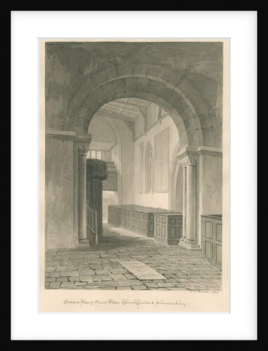 Worcestershire - Droitwich - Saint Peter's Church Interior : sepia drawing, 1833 by John Chessell Buckler