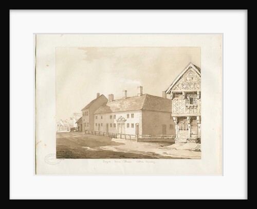 Abbots Bromley Almshouses: sepia wash drawing, 1836 by Thomas Peploe Wood