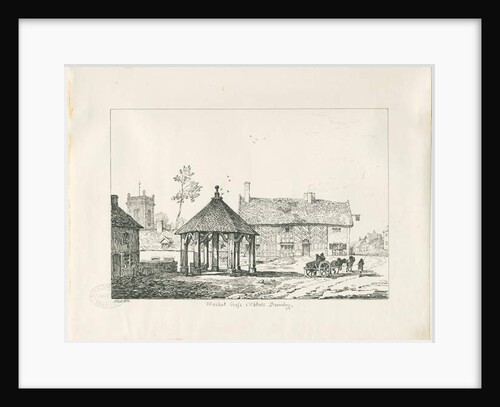 Abbots Bromley - Tudor Market Cross and House: pen and ink drawing, 1836 by Thomas Peploe Wood