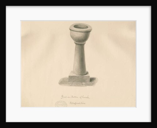 Font in Acton Trussell Church: sepia drawing, 1841 by John Buckler