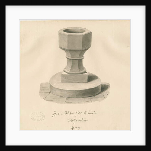 Font in Alstonfield Church: sepia drawing, 1839 by John Buckler