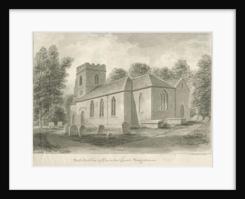 Barlaston Church: sepia drawing, 1844 by John Buckler
