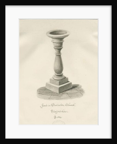 Font in Barlaston Church: sepia wash drawing, 1844 by John Buckler