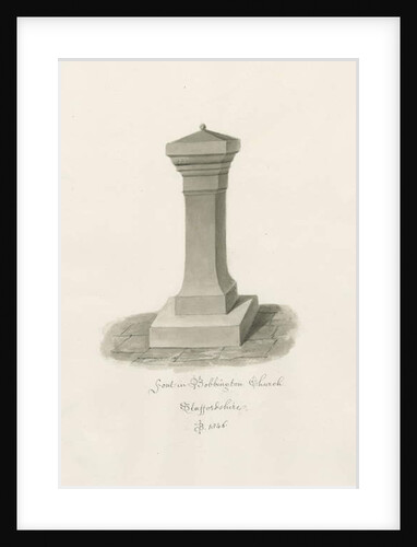 Font in Bobbington Church: sepia drawing, 1846 by John Buckler