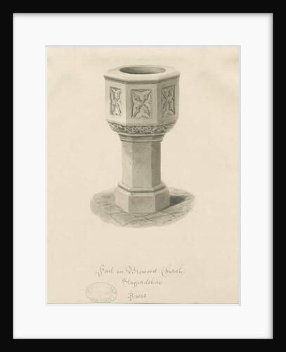 Font in Brewood Church by John Buckler
