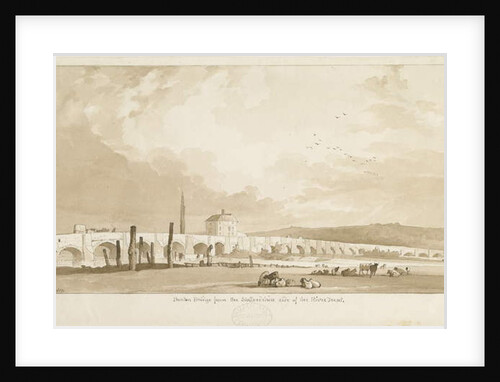 Burton-upon-Trent Bridge and Town: sepia drawing, 1837 by Thomas Peploe Wood