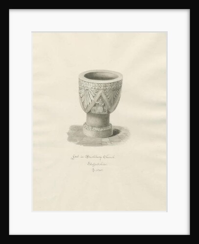 Font in Bushbury Church: sepia drawing, 1845 by John Buckler