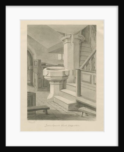 Font in Cannock Church by John Chessell Buckler