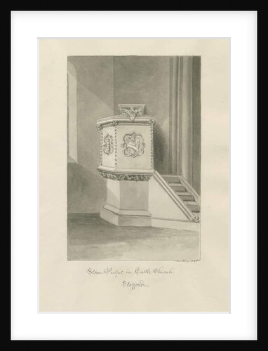 Castle Church - Stone Pulpit in Church: sepia drawing, 1845 by John Buckler