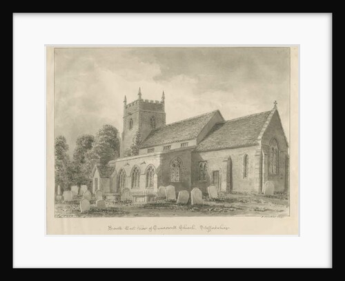 Caverswall Church: sepia drawing, 1844 by John Buckler