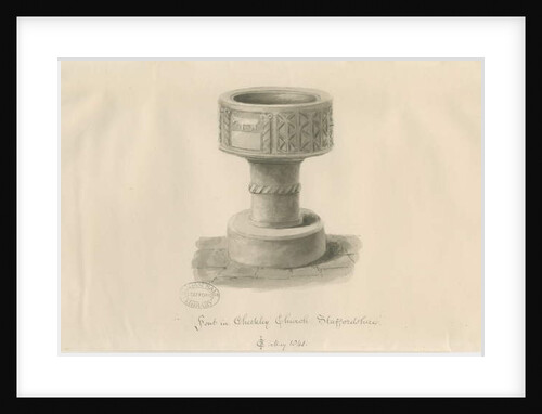Font in Checkley Church: sepia drawing, 1841 by John Chessell Buckler